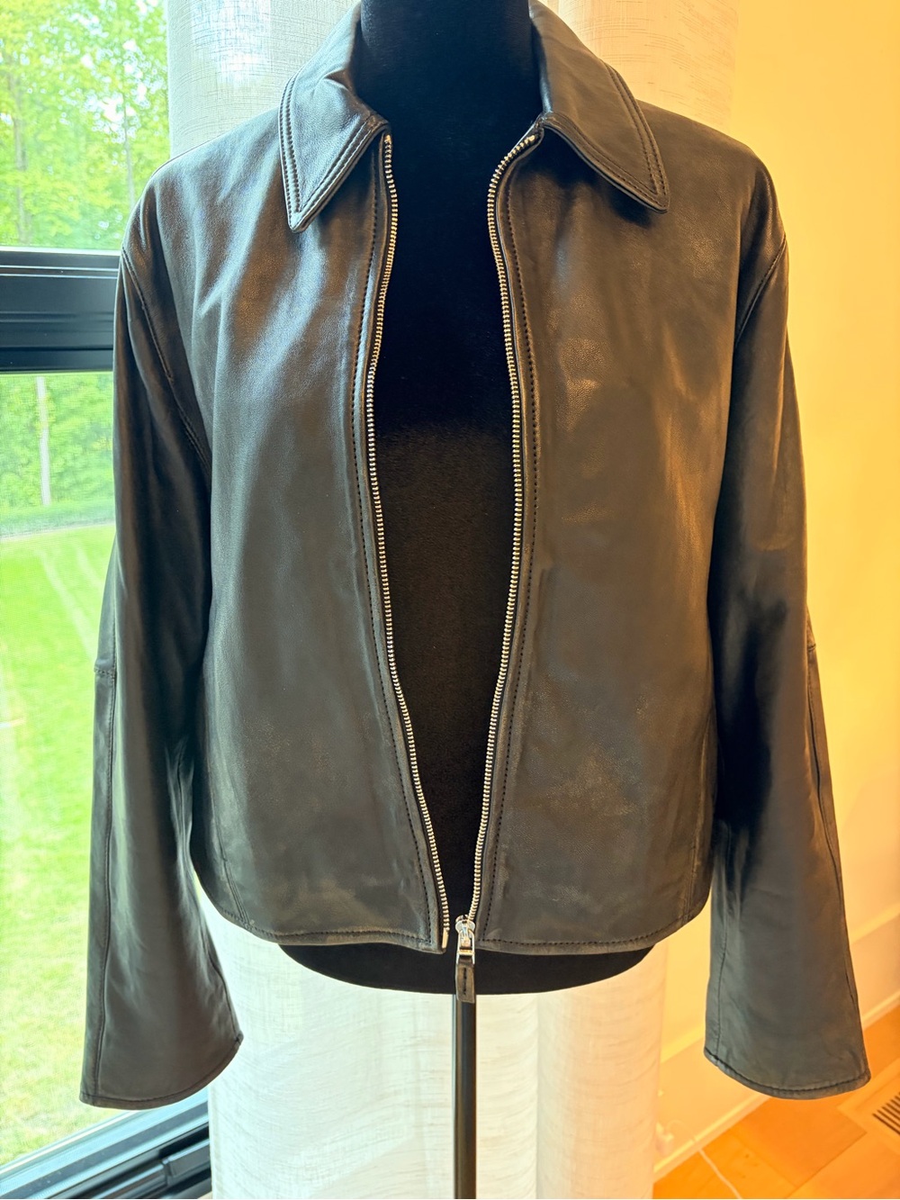 Black Classic Distressed Black Leather Zip Jacket Small